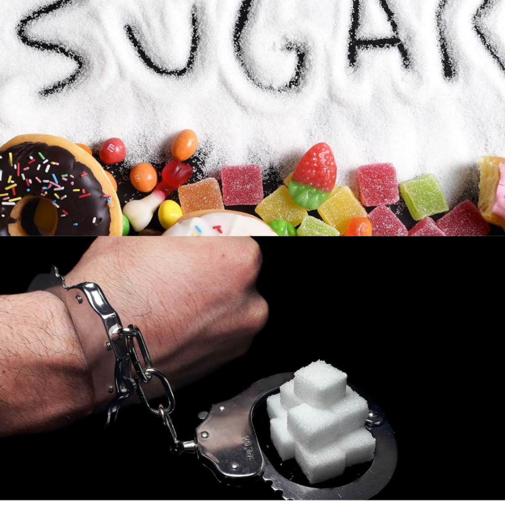 a hand with handcuffs on a pile of sugar